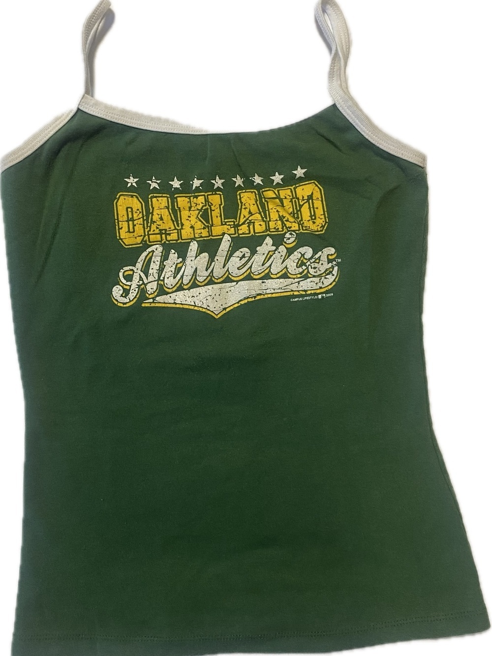 Genuine Merchandise Green Ringer Tee with Yellow Graphic